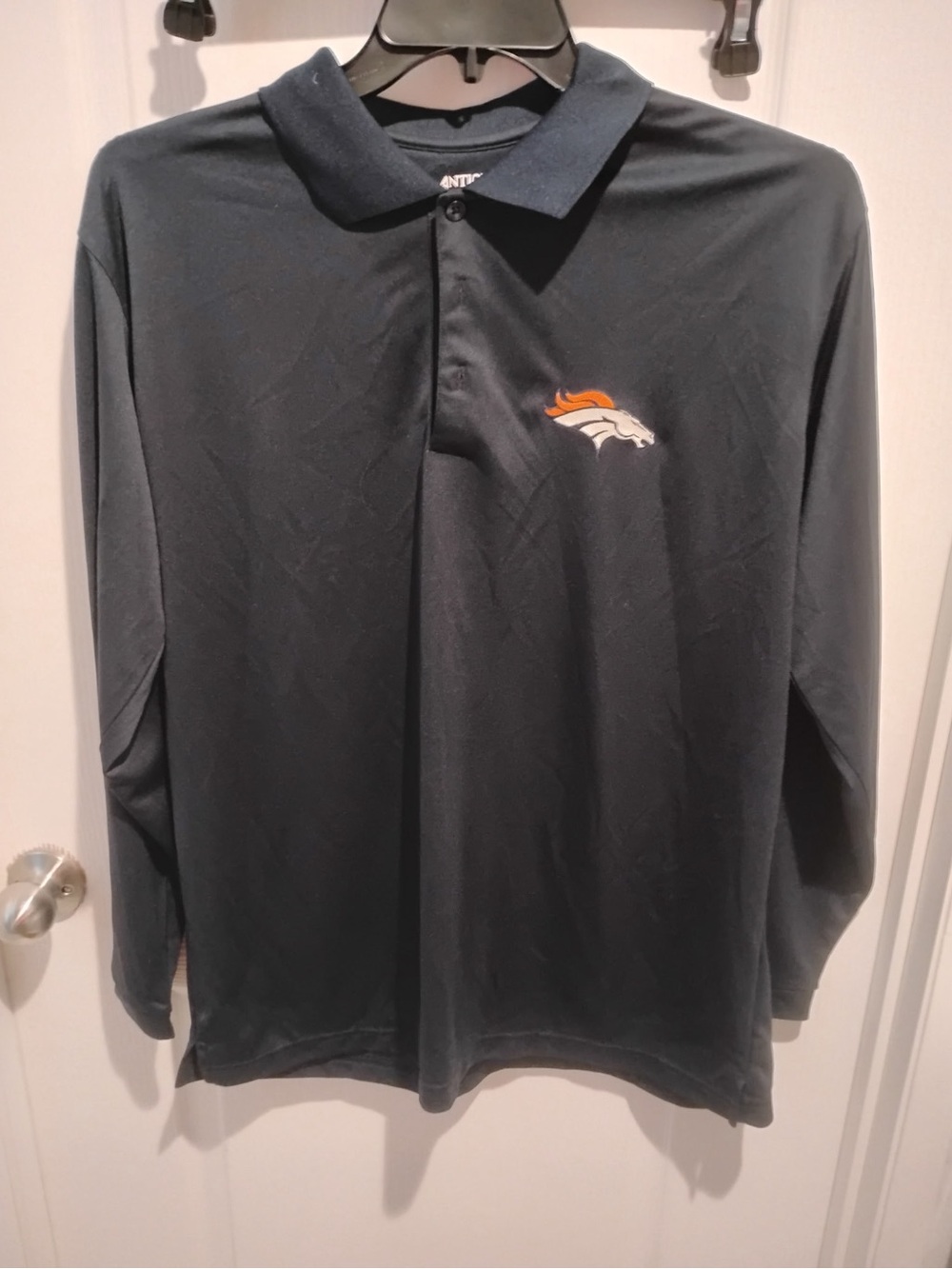 Antigua Denver Broncos Long Sleeve Polo - Navy with Orange & White Logo